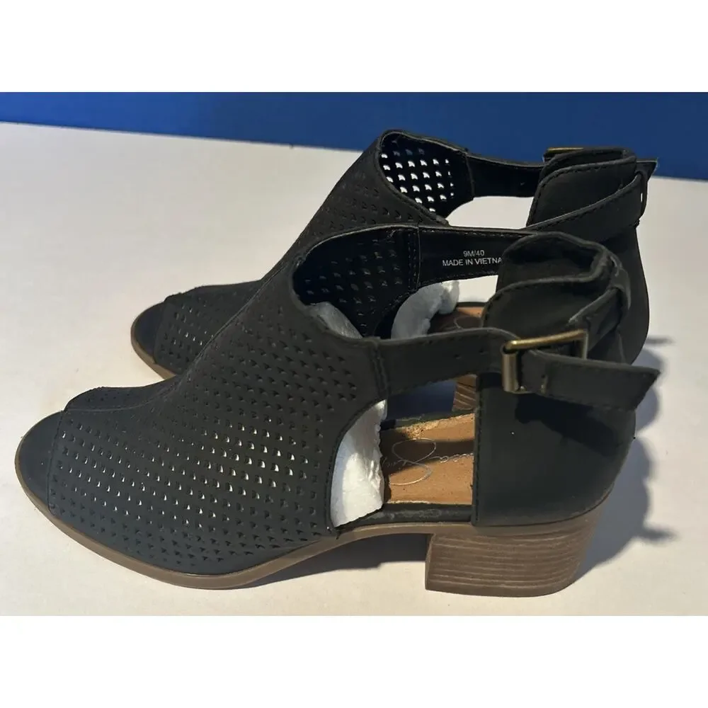 Jessica Simpson Barri Black Perforated Peep Toe Ankle Booties Women’s 9M
